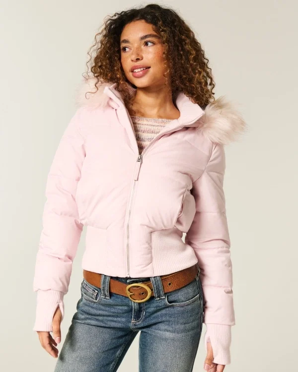 Faux Fur Trim Puffer Bomber Jacket Faux Fur Trim Puffer Bomber Jacket