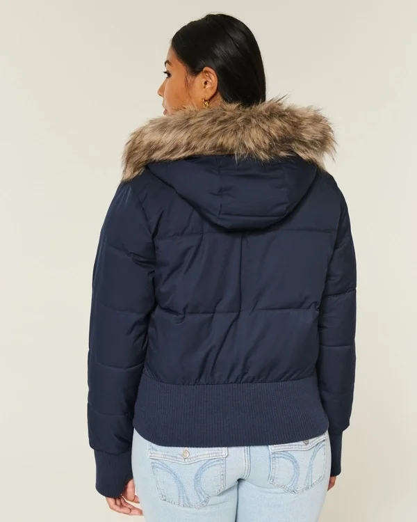 Faux Fur Trim Puffer Bomber Jacket Faux Fur Trim Puffer Bomber Jacket