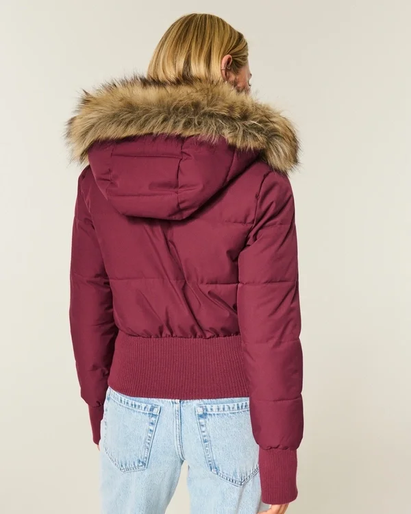Faux Fur Trim Puffer Bomber Jacket Faux Fur Trim Puffer Bomber Jacket