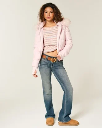 Faux Fur Trim Puffer Bomber Jacket