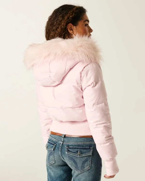 Faux Fur Trim Puffer Bomber Jacket Faux Fur Trim Puffer Bomber Jacket