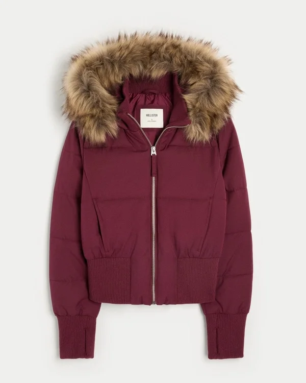 Faux Fur Trim Puffer Bomber Jacket Faux Fur Trim Puffer Bomber Jacket