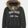 Faux Fur Trim Zip-Up Big Sur Graphic Hoodie Faux Fur Trim Zip-Up Big Sur Graphic Hoodie