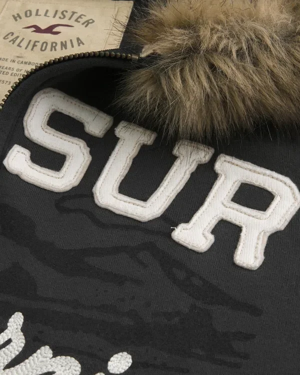 Faux Fur Trim Zip-Up Big Sur Graphic Hoodie Faux Fur Trim Zip-Up Big Sur Graphic Hoodie