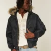 Faux Fur Trim Zip-Up Bomber Jacket Faux Fur Trim Zip-Up Bomber Jacket