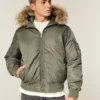 Faux Fur Trim Zip-Up Bomber Jacket Faux Fur Trim Zip-Up Bomber Jacket
