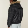 Faux Fur Trim Zip-Up Bomber Jacket Faux Fur Trim Zip-Up Bomber Jacket