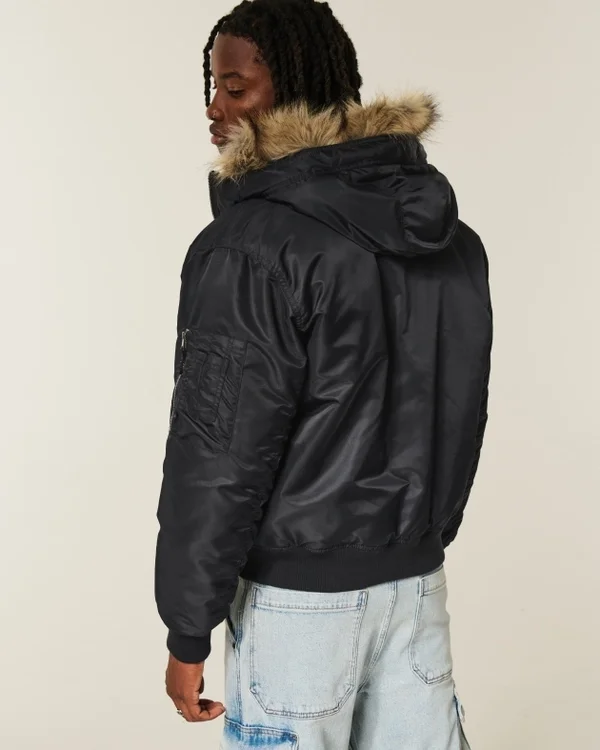 Faux Fur Trim Zip-Up Bomber Jacket Faux Fur Trim Zip-Up Bomber Jacket