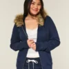 Faux Fur Trim Zip-Up Hoodie Faux Fur Trim Zip-Up Hoodie
