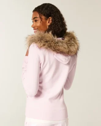 Faux Fur Trim Zip-Up Hoodie