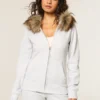 Faux Fur Trim Zip-Up Hoodie Faux Fur Trim Zip-Up Hoodie
