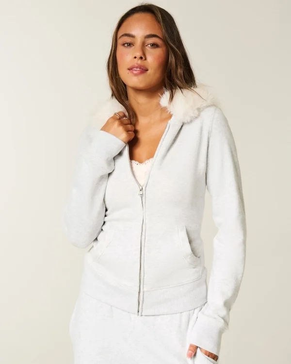 Faux Fur Trim Zip-Up Hoodie Faux Fur Trim Zip-Up Hoodie