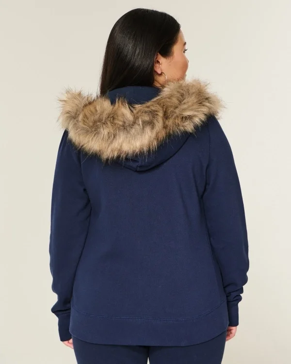Faux Fur Trim Zip-Up Hoodie Faux Fur Trim Zip-Up Hoodie