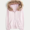 Faux Fur Trim Zip-Up Hoodie Faux Fur Trim Zip-Up Hoodie