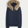 Faux Fur Trim Zip-Up Hoodie Faux Fur Trim Zip-Up Hoodie