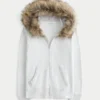 Faux Fur Trim Zip-Up Hoodie Faux Fur Trim Zip-Up Hoodie