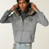 Faux Fur Trim Zip-Up Logo Graphic Hoodie