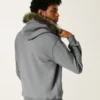 Faux Fur Trim Zip-Up Logo Graphic Hoodie