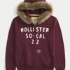 Faux Fur Trim Zip-Up Logo Graphic Hoodie Faux Fur Trim Zip-Up Logo Graphic Hoodie