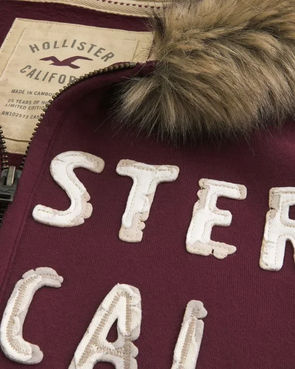 Faux Fur Trim Zip-Up Logo Graphic Hoodie Faux Fur Trim Zip-Up Logo Graphic Hoodie