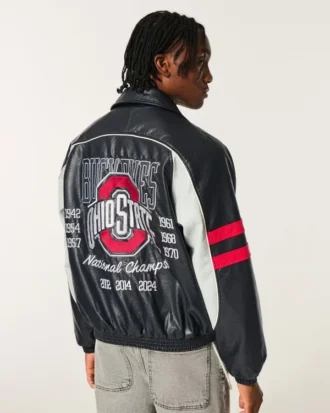 Faux Leather The Ohio State University Buckeyes Graphic Jacket