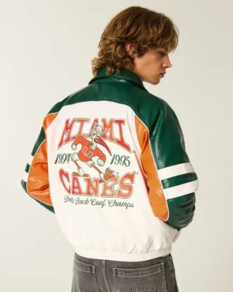 Faux Leather University of Miami Hurricanes Graphic Jacket