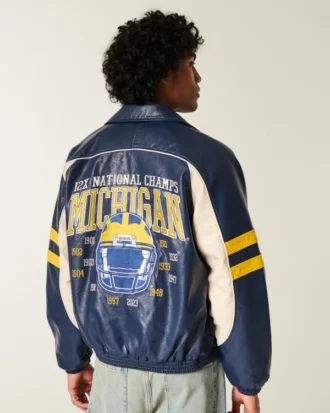 Faux Leather University of Michigan Wolverines Graphic Jacket
