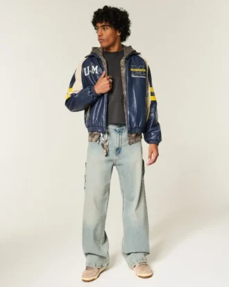 Faux Leather University of Michigan Wolverines Graphic Jacket