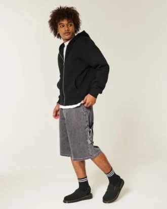 Flame Graphic Super Baggy Denim Painter Shorts