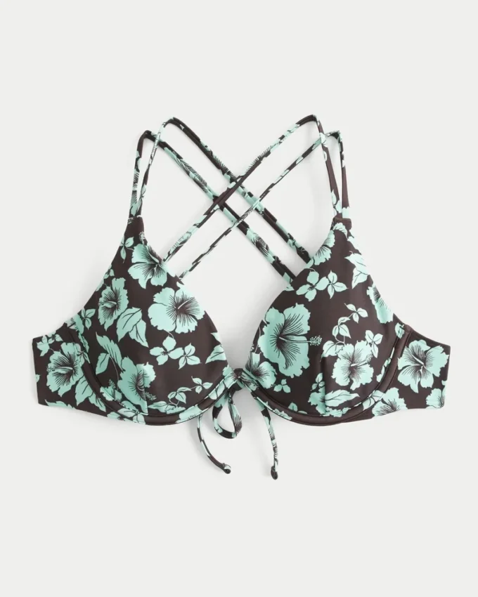 Floral Pattern Strappy Back Underwire Bikini Top