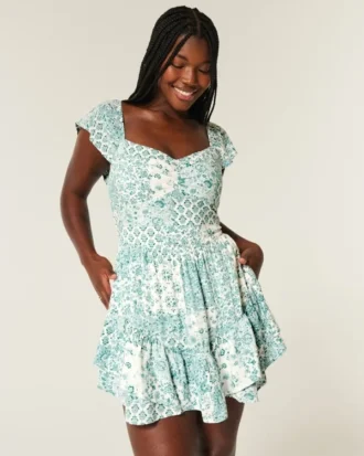 Flutter Sleeve Pinch Bust Mini Skort Dress