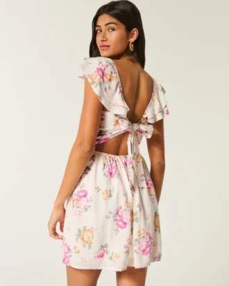 Flutter Sleeve V-Waist Mini Dress