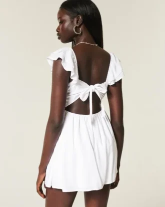 Flutter Sleeve V-Waist Mini Dress