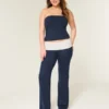 Foldover Waist Knit Flare Pants