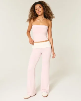 Foldover Waist Knit Flare Pants