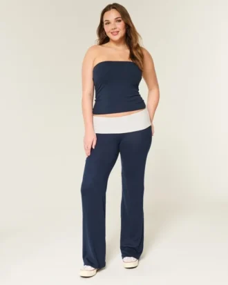 Foldover Waist Knit Flare Pants
