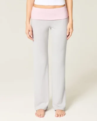 Foldover Waist Knit Flare Pants