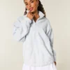 Gilly Hicks Bow Embroidery Sherpa Quarter-Zip Sweatshirt