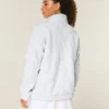 Gilly Hicks Bow Embroidery Sherpa Quarter-Zip Sweatshirt