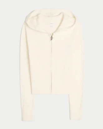 Gilly Hicks Cable-Knit Zip-Up Hoodie Sweater