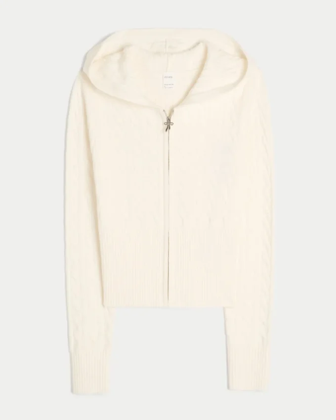Gilly Hicks Cable-Knit Zip-Up Hoodie Sweater