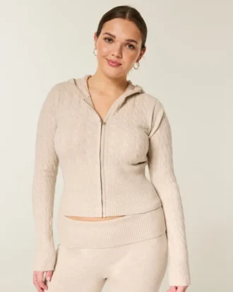 Gilly Hicks Cable-Knit Zip-Up Hoodie Sweater