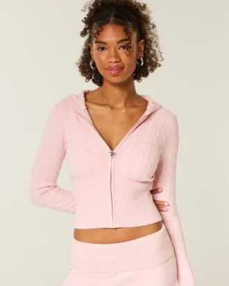 Gilly Hicks Cable-Knit Zip-Up Hoodie Sweater