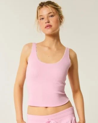 Gilly Hicks Cozy Waffle Lace Trim Tank