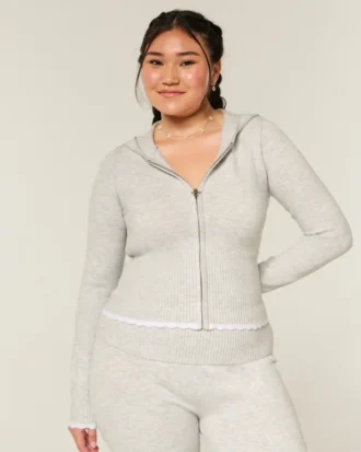 Gilly Hicks Scalloped Hem Zip-Up Hoodie Sweater Gilly Hicks Scalloped Hem Zip-Up Hoodie Sweater