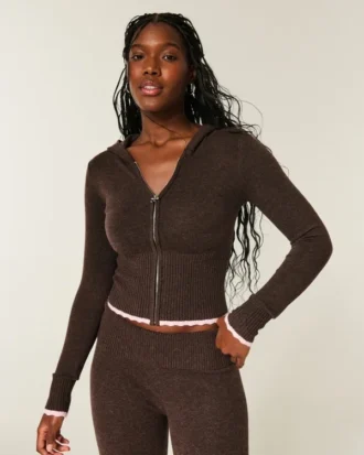 Gilly Hicks Scalloped Hem Zip-Up Hoodie Sweater Gilly Hicks Scalloped Hem Zip-Up Hoodie Sweater