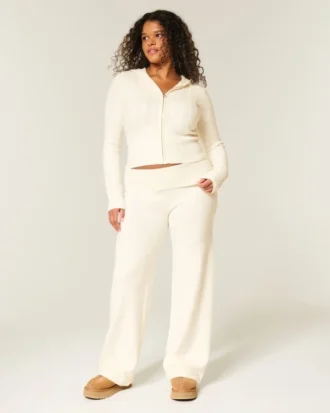 Gilly Hicks Sweater-Knit Foldover Straight Pants