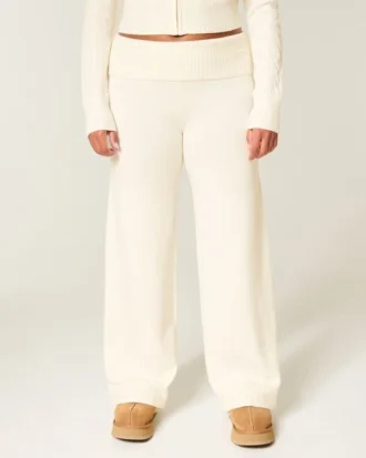 Gilly Hicks Sweater-Knit Foldover Straight Pants