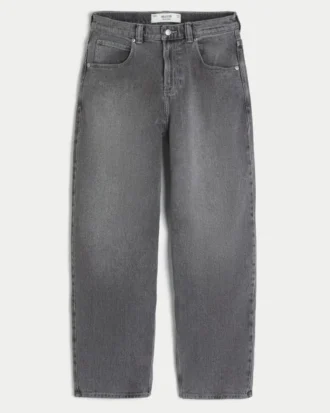 Grey Embroidered Studded Skater Baggy Jeans