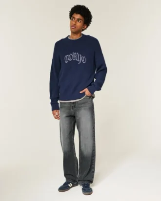 Grey Heart Graphic Baggy Jeans